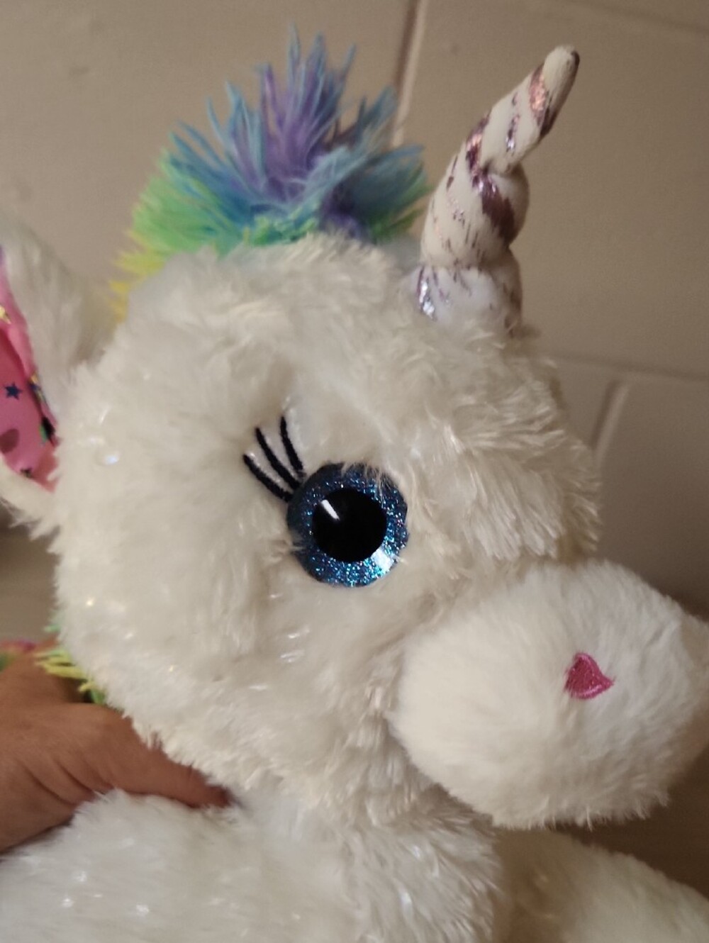White Plush Unicorn Stuffed Animal with Pastel Hooves - Picture 4 of 5